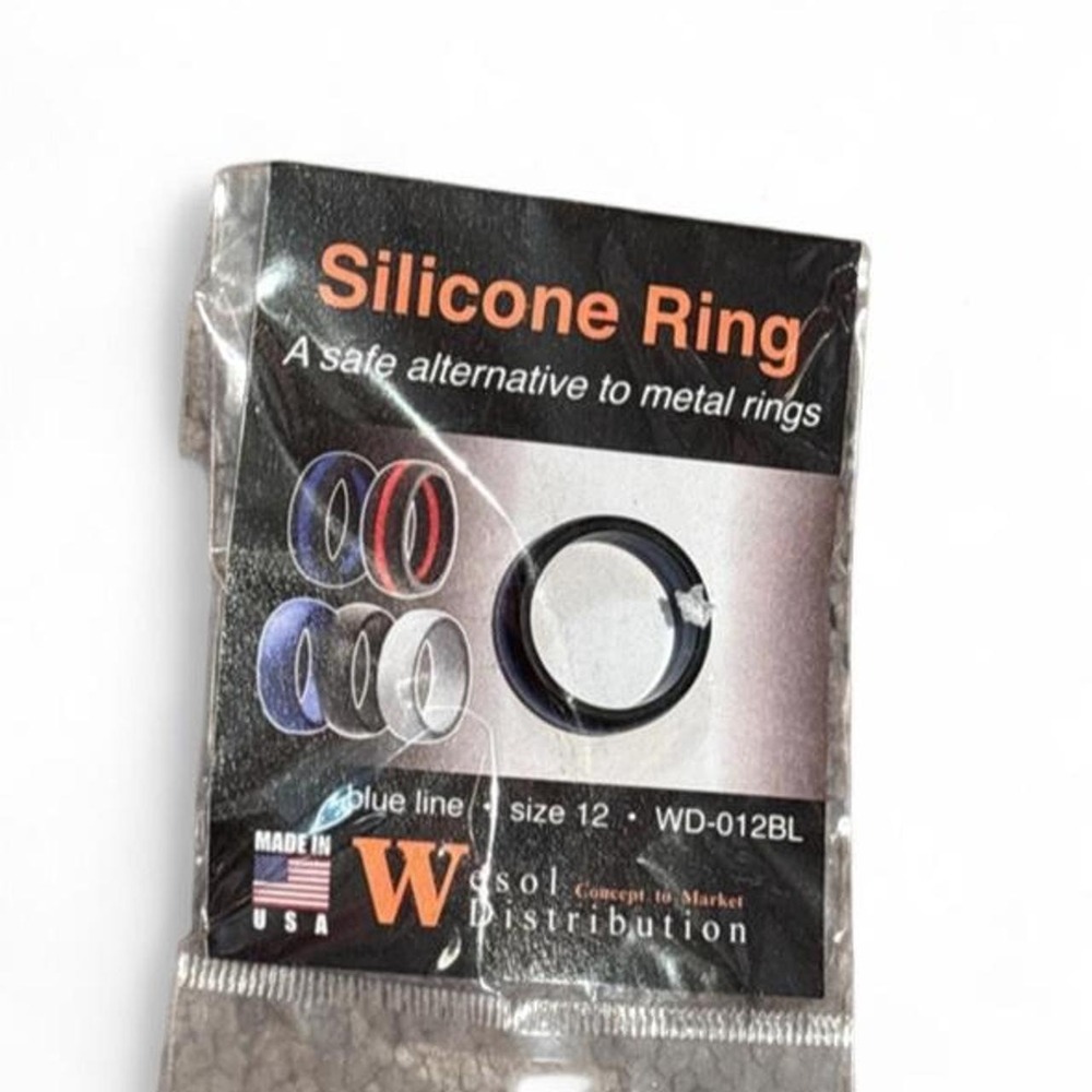 Wesol Thin Blue Line Silicone Ring Size 12 Black Rubber Wedding Band Police USA